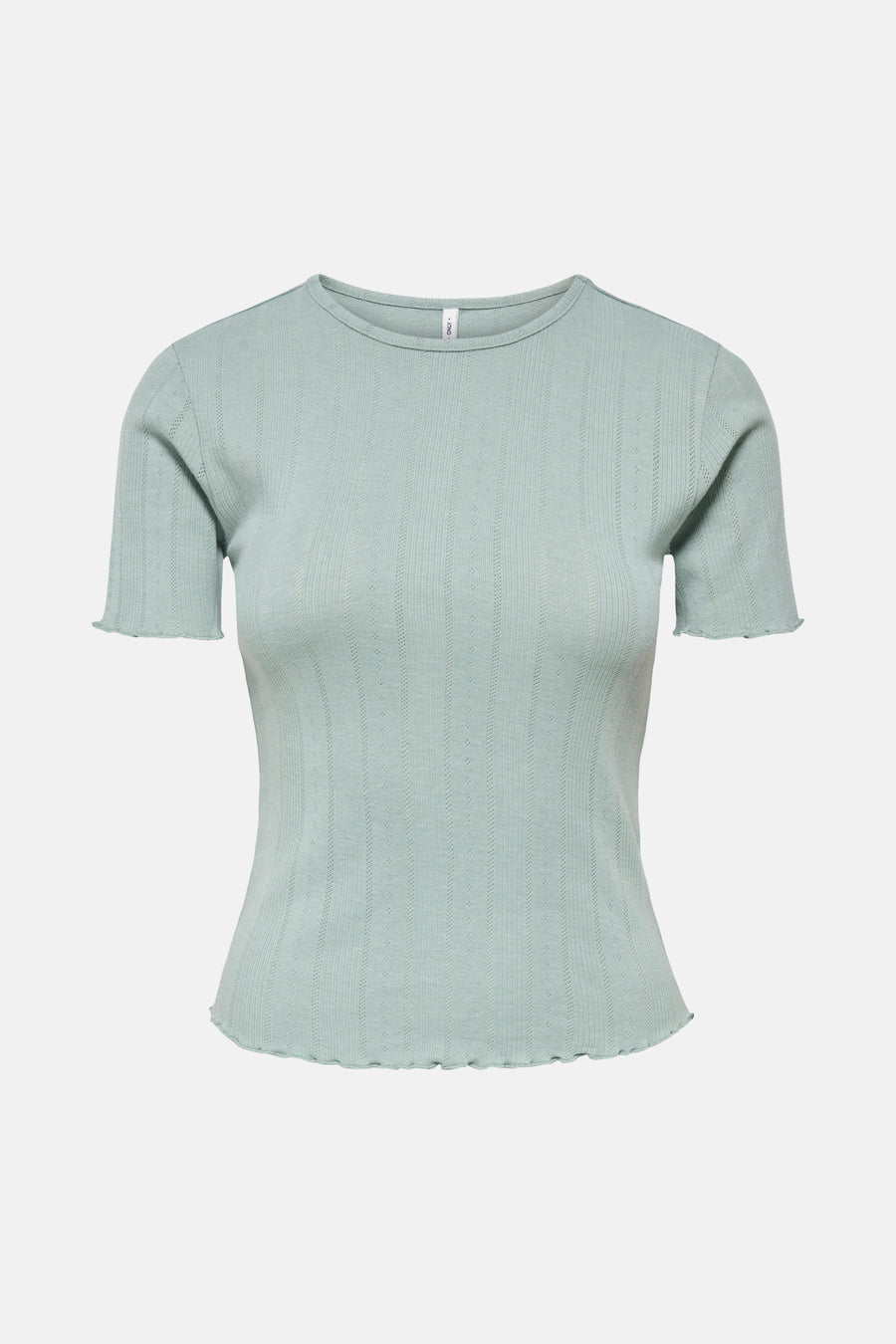T-shirt vert à manches courtes de ONLY, avec des côtes et un ourlet ondulé.