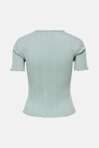 T-shirt à manches courtes vert de ONLY, avec une fine structure côtelée et des bords ondulés.