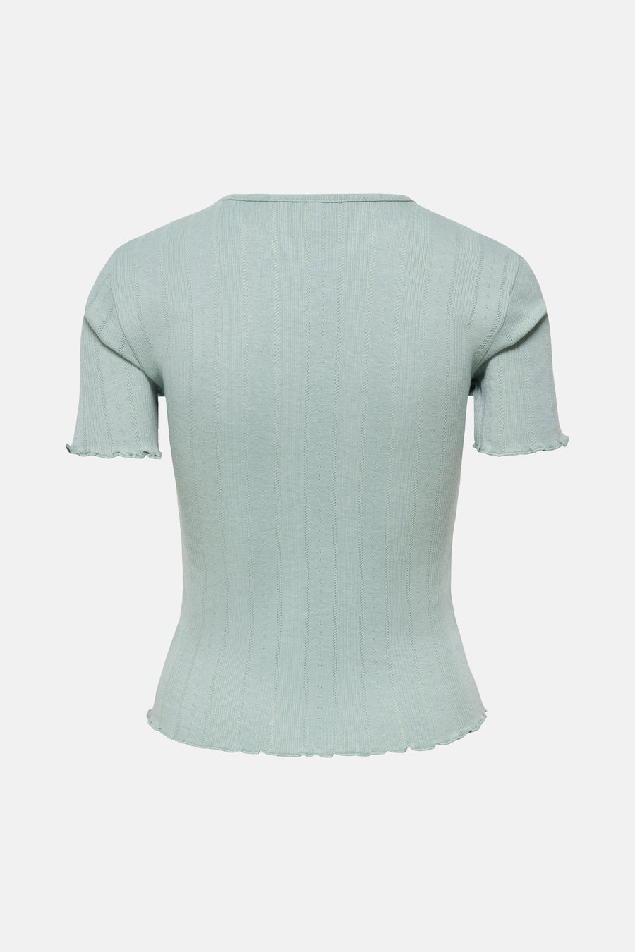 T-shirt à manches courtes vert de ONLY, avec une fine structure côtelée et des bords ondulés.