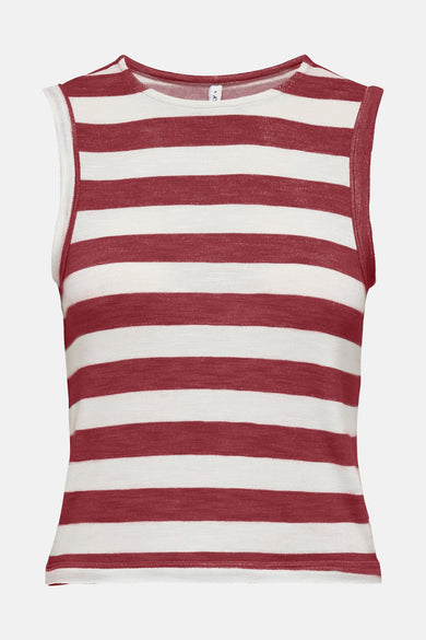 Mouloze top en couleur bordeaux de ONLY, avec un motif à rayures horizontales.