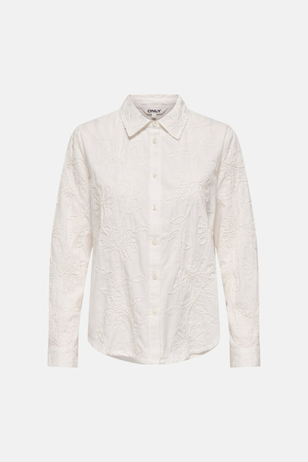 Chemise écru de ONLY, à manches longues et broderies florales.