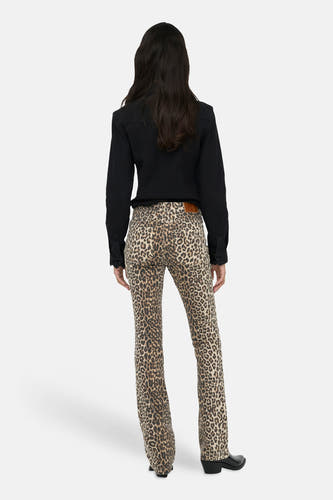 Pantalon beige ONLY®, à imprimé léopard et jambes longues, vu de dos.