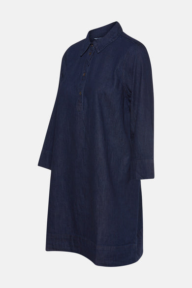 Manteau de denim bleu marine à longues manches d'ONLY, avec col et fermeture à boutons.