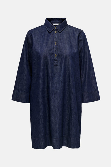 Manteau de denim bleu marine à longues manches d'ONLY, avec fermeture à boutons et col.