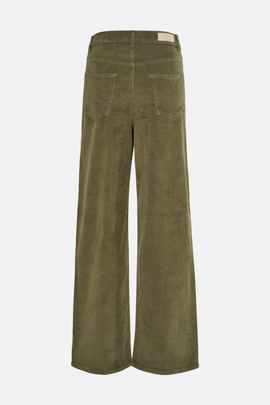 Pantalon Kaki ONLY, avec des jambes larges et une texture corduroy, vu de l'arrière.