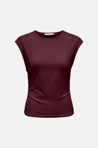 Bordeaux korte mouwen t-shirt van ONLY® met ronde hals en gladde stof, front view