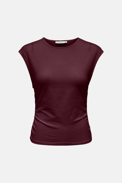 Bordeaux korte mouwen t-shirt van ONLY® met ronde hals en gladde stof, front view