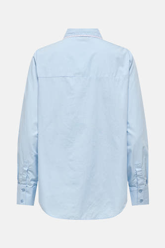 Blauw overhemd met lange mouwen van ONLY, met decoratief randje aan de kraag.