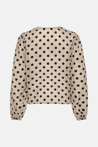 Blouse dorée à longues manches de ONLY, avec un motif à carreaux noirs.