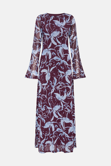 Robe rouge à longues manches de ONLY, avec une impression de fleurs bleues sur toute la surface.