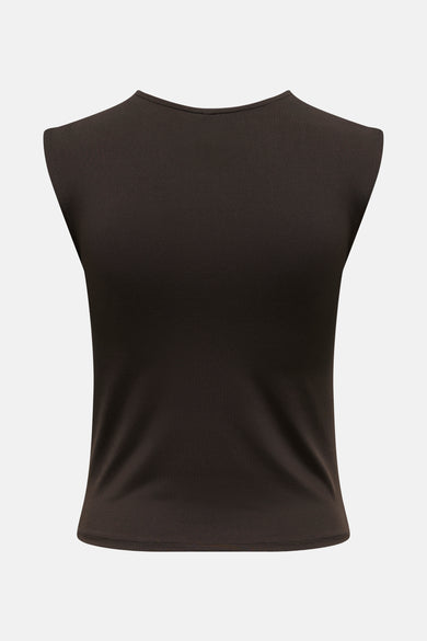 T-shirt sans manches marron d'ONLY, vu de dos, avec une couleur unie et une enceau ronde.