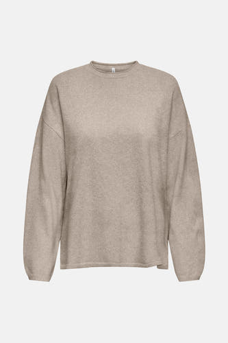 Gilet beige avec col rond de ONLY, avec des manches longues et une texture lisse.