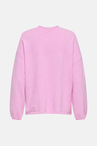 Roze, gebreide sweater.
