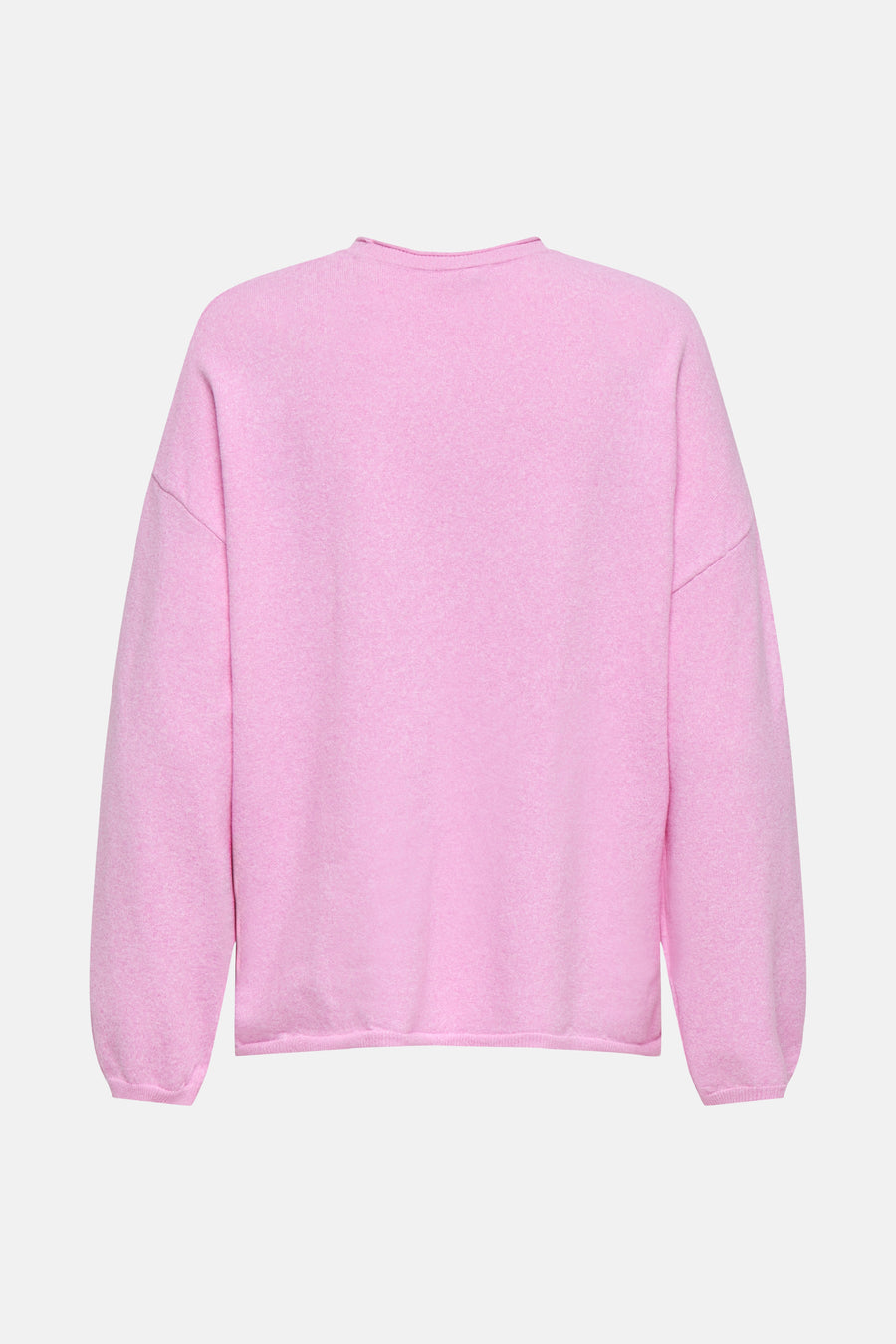 Roze, gebreide sweater.
