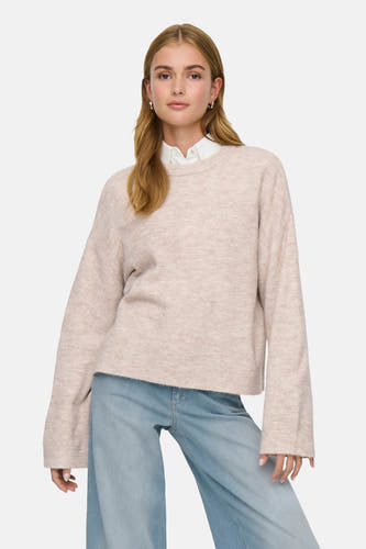 Gilet beige avec col rond de ONLY, avec des manches longues et un col rayé.