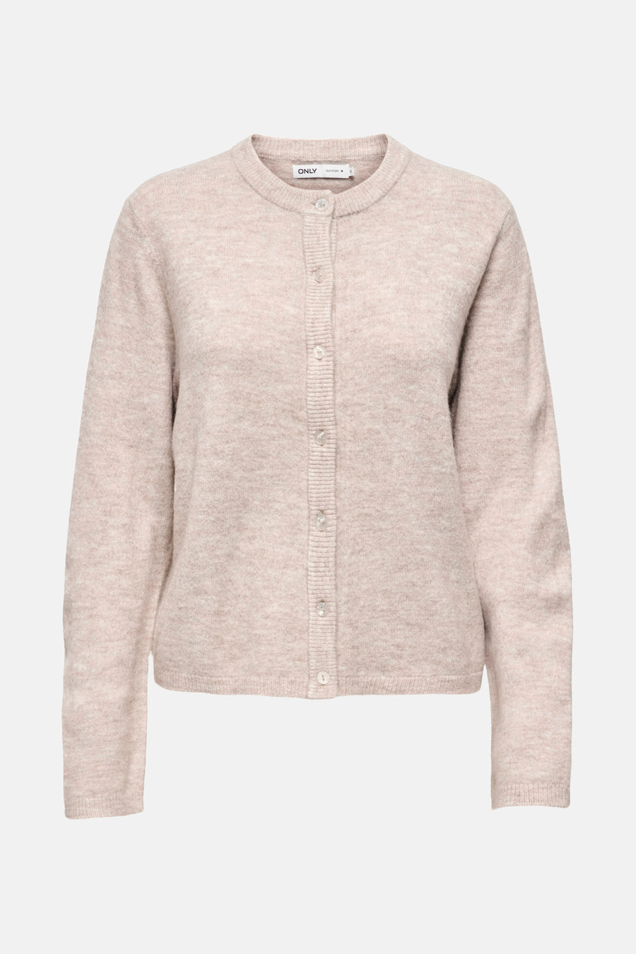 Beige gebreid vest met knopen.