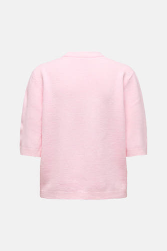 Gilet rose ONLY® à manches trois-quarts, poignets côtelés et maille douce, vue arrière.