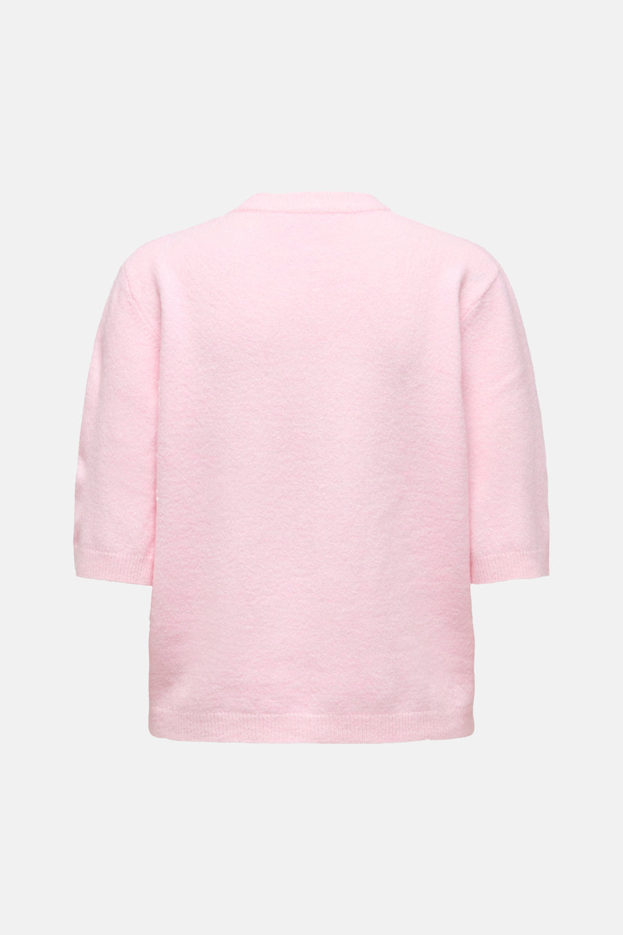 Gilet rose ONLY® à manches trois-quarts, poignets côtelés et maille douce, vue arrière.