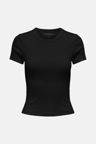 T-shirt noir à manches courtes de ONLY, avec structure en côtes et col rond.