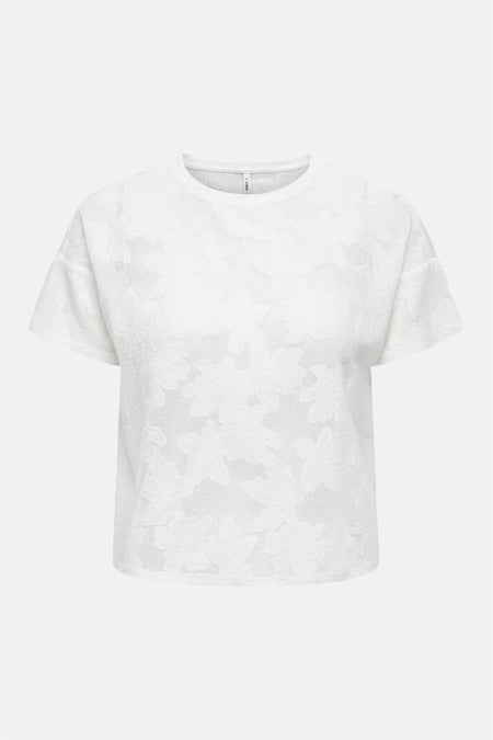 T-shirt blanc ONLY, à motif floral et manches courtes.