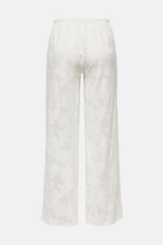 Witte broek van ONLY, met een subtiel bloempatroon en een comfortabele elastische tailleband, gezien van achteren.
