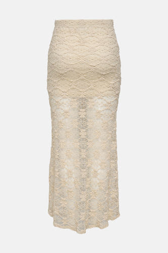 Jupe longue écru de ONLY, avec motif en dentelle florale et tissu transparent.