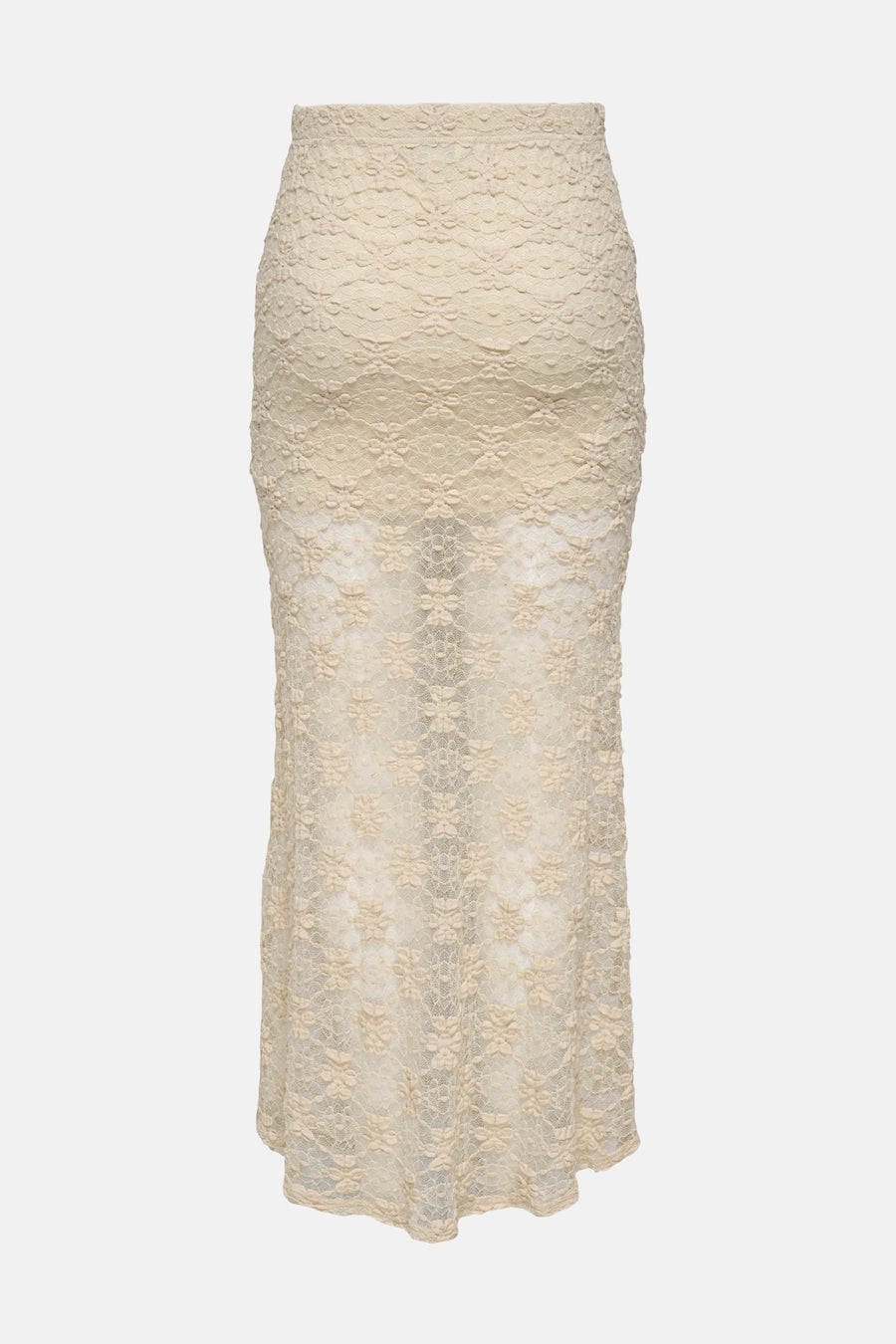 Jupe longue écru de ONLY, avec motif en dentelle florale et tissu transparent.