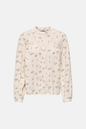 Chemise écru à manches longues ONLY, avec imprimé fleurs bleues et détails en dentelle.
