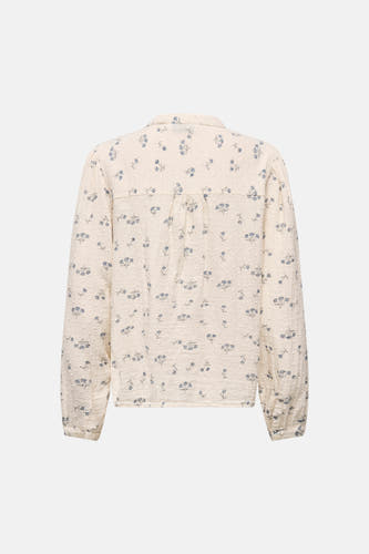 Chemise écru à manches longues ONLY, avec un imprimé floral bleu et une texture tissée.