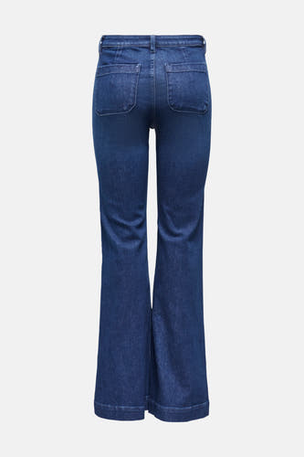 Jean flare bleu marine d'ONLY, avec des poches arrière et une subtile texture denim.