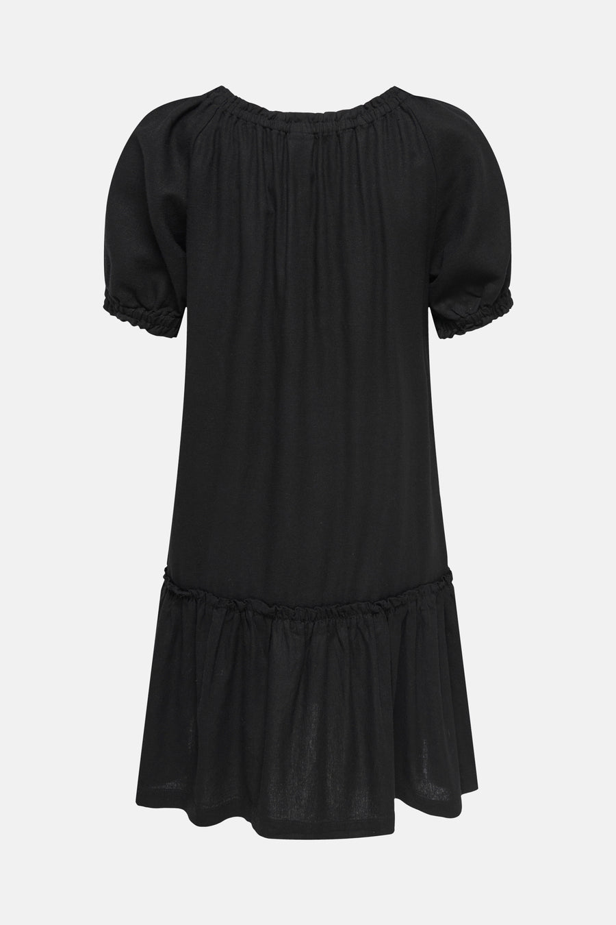 Robe noire à manches courtes de ONLY, avec manches bouffantes et ourlet plissé.