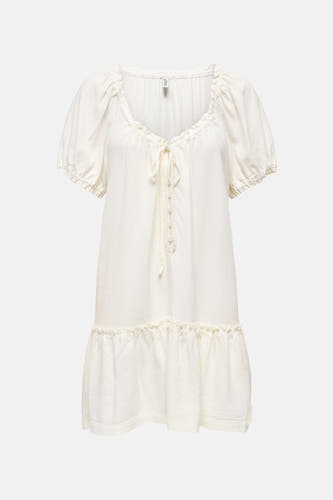 Robe écru à manches courtes de ONLY, avec volants, boutons et cordon de serrage.