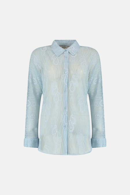 Chemise bleue ONLY à manches longues avec un délicat motif cachemire en dentelle.