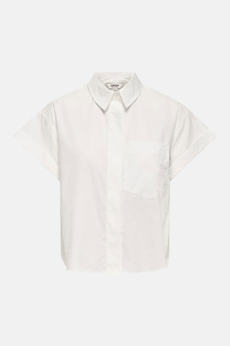 Chemise blanche à manches courtes ONLY®, dos visible, tissu uni avec un col.