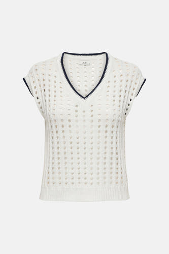 Débardeur blanc ajouré de JDY avec bordures bleu foncé, dos.