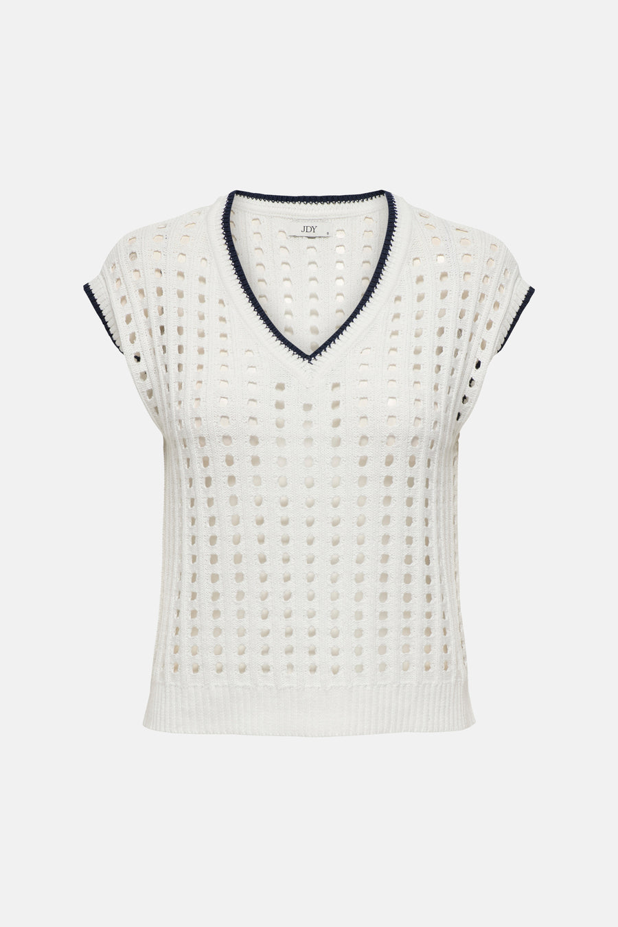 Débardeur blanc ajouré de JDY avec bordures bleu foncé, dos.
