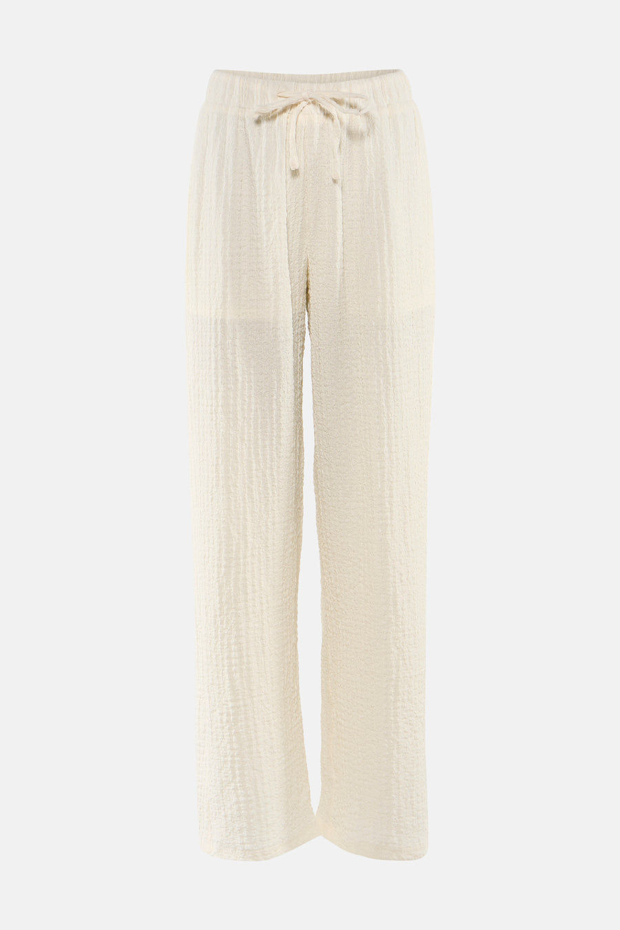 Witte broek met rimpeltextuur en strikband van JDY, rechte pasvorm, vooraanzicht