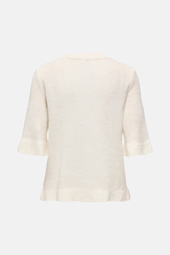 T-shirt écru ONLY, avec des manches courtes à volants et un bord côtelé.