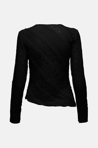 T-shirt noir à longues manches ONLY, avec une texture rayée diagonale.