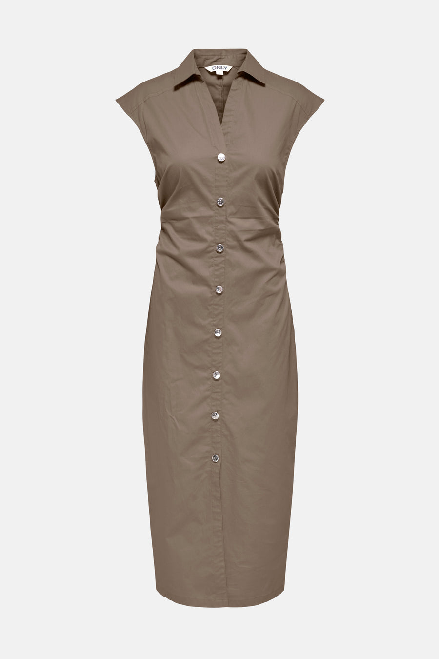 Robe marron à manches courtes de ONLY, avec une fermeture boutonnée et un col.
