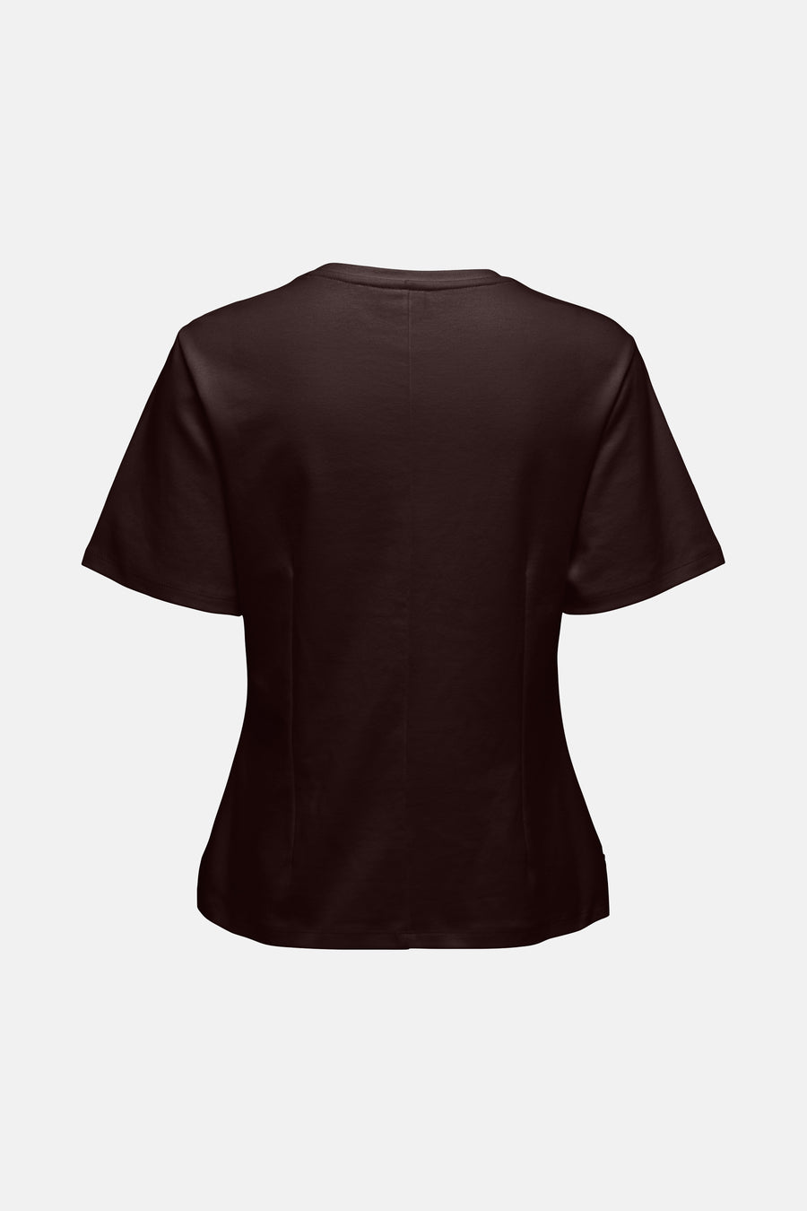 T-shirt brun à manches courtes de JDY, avec une coupe subtile et structurée sur un fond blanc.