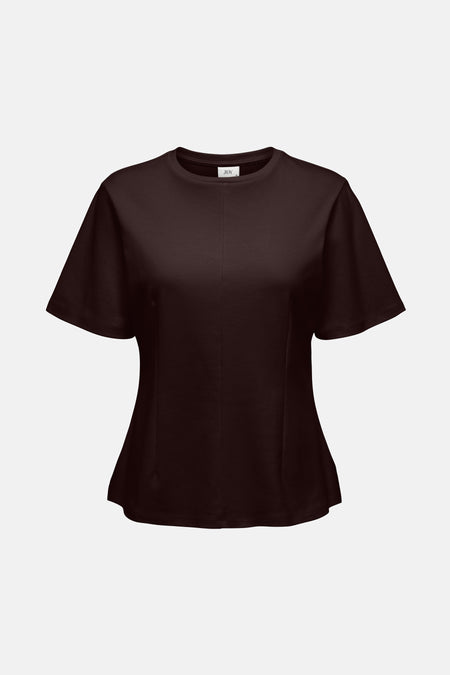 T-shirt brun à manches courtes de JDY, avec une encolure ronde simple et une coupe moulante.