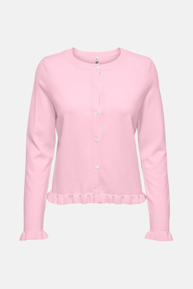 Veste rose ONLY, avec longues manches, fermeture à boutons et plis aux extrémités.