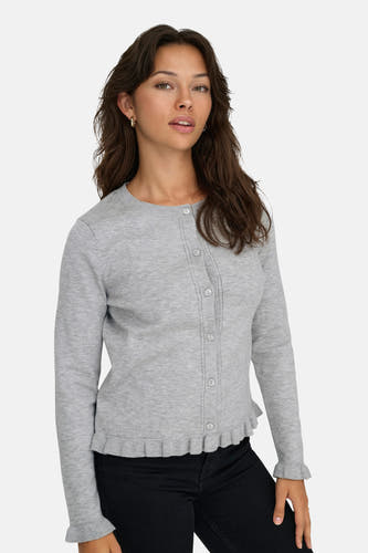 Cardigan gris d'ONLY, avec des manches longues et une bordure ruchée décorative.