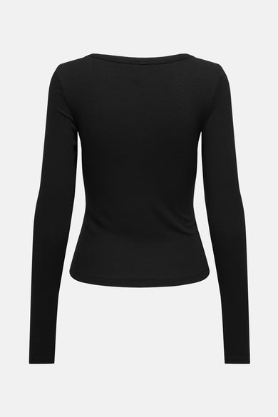 T-shirt noir à manches longues de ONLY, avec une texture côtelée.