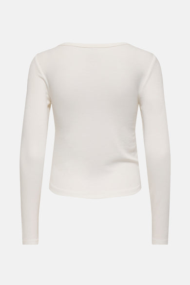 T-shirt blanc à manches longues d'ONLY, avec une texture côtelée.