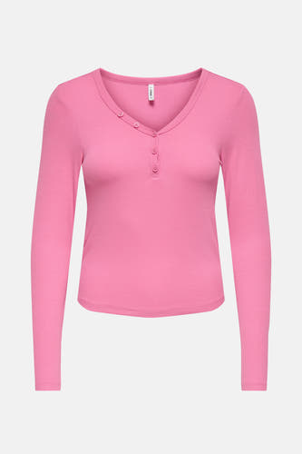 T-shirt rose à manches longues de ONLY, avec des boutons et une texture côtelée.