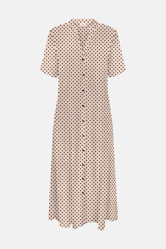 Robe écru à manches courtes de JDY, avec un motif à points noirs sur toute la robe.