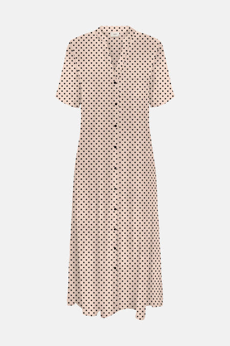 Robe écru à manches courtes de JDY, avec un motif à points noirs sur toute la robe.