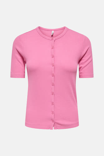 T-shirt rose à manches courtes de ONLY, avec une fine structure en côtes.